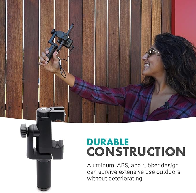 Movo PR-3 Rotating Smartphone Grip Handle Rig with Vertical and Horizonal Positions, Wrist Strap, Tripod Mount, Cold Shoe Mount for Lights and Microphones - for iPhone, Samsung, Google, Android Phones