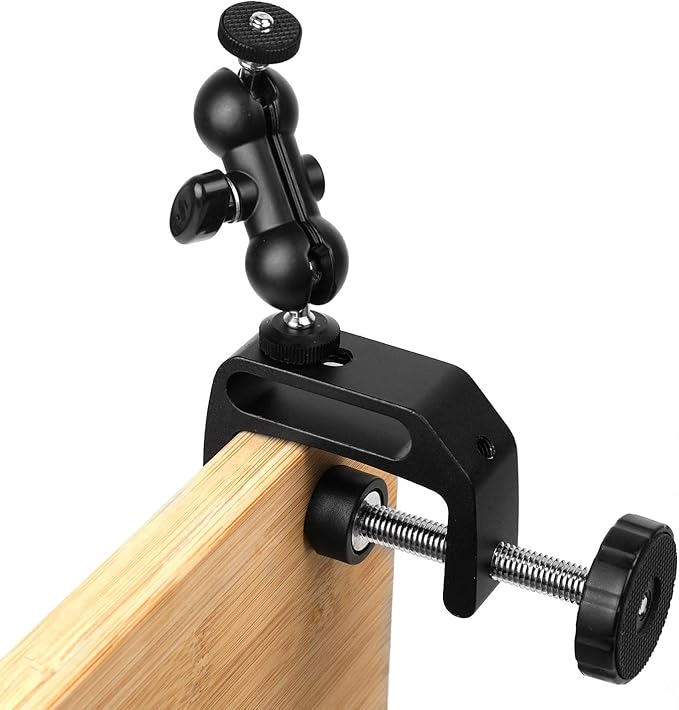 WANBY Camera Clamp Mount Double Ballhead Table Magic Arm Monitor Desk Mount Bracket with Super Clamp with 1/4" and 3/8" Thread for DSLR Camera Rig, LCD Monitor, LED Flash Lights