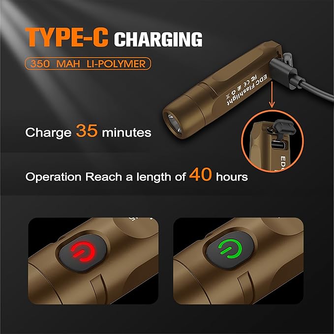 S15 Keychain Flashlight- Super Bright 650 High Lumens,UCB C Rechargeable EDC Pocket Flashlight,Mini Flashlight-Light with Magnetic Suitable for Hiking, Emergency (Brown)