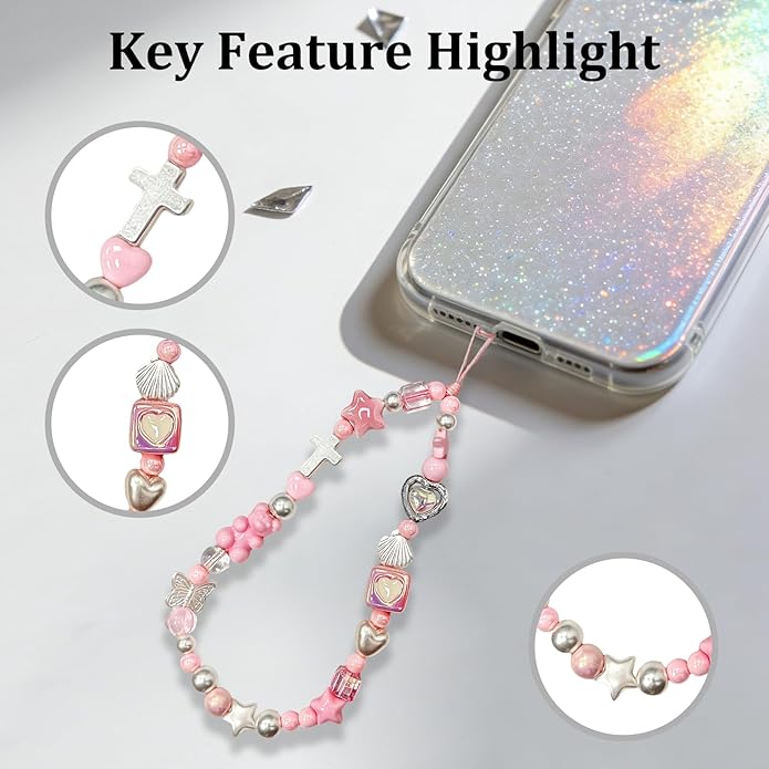 Beaded Camera Wrist Strap, Phone Wristlet Charm Lanyard, Cute Digital Camera Charm Lanyard,Strap Beaded Camera Chain for Phone Bag Keychain Accessories