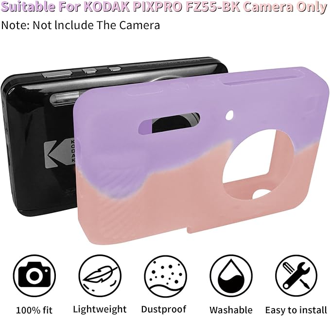 Easy Hood Camera Case for Kodak PIXPRO FZ55, Soft Silicone Cover Anti-Scratch Slim Fit FZ55 DSLR Camera Sleeve Body Skin Travel Protective Case, Pink Orange