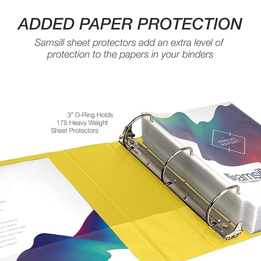 Samsill Durable 3 inch 3 Ring Binder, Made in USA, D Ring Binder, FSC 100% Recycled Chipboard, Yellow