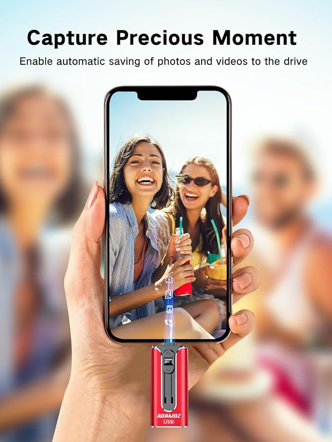 AUAMOZ 256GB Flash Drive Intended for iPhone, Memory Stick Storage Files Photos Videos Backup, Compatible with iPhone iPad Android PC, Plug and Play, No Application Required (Red)