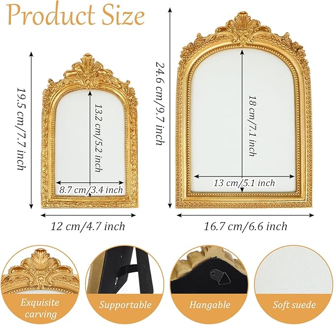 2 Pieces Elegant Gold Jewelry Display Stand Vintage Necklace Display Stand Earring Tray Resin Jewelry Photography Props Frame with Velvet Backing for Gifts(Large, Small)