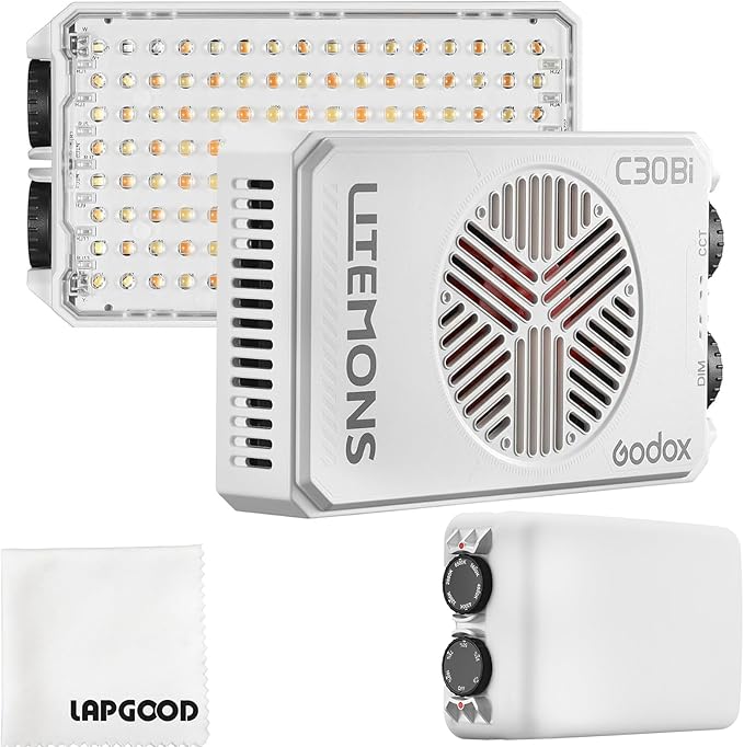 Godox Bi-Color Camera Light, Portable LED Video Light Panel, Chip-Grade Packaged LED Lamp Beads, Vivid Brightness, CRI 94+/TLCI96+/2800K~6500K/3400mAh Battery/1/4 Screw Hole Design(C30Bi)