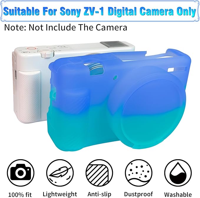 Easy Hood Camera Case for Sony ZV-1, Soft Silicone Cover Camera Sleeve Body Skin Protective Case with Removable Lens Cap for Sony ZV1 Digital Camera, Blue Green