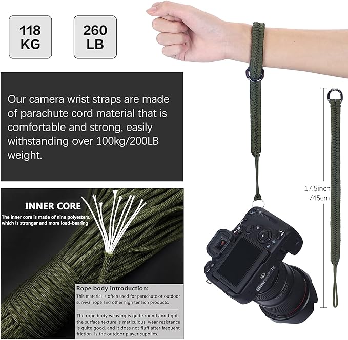 Hargedis Camera Wrist Strap, Hand-Woven Paracord Camera Hand Strap High-end and Secure Universal Adjustable, Suitable for Canon Sony Nikon Panasonic Fujifilm Olympus (Green)