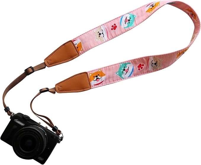 Original Design Personalized Adjustable Camera Strap Pink Shiba Inu, Fit for Canon Nikon Sony Olympus Interchangeable Lens Digital Camera/DSLR etc.