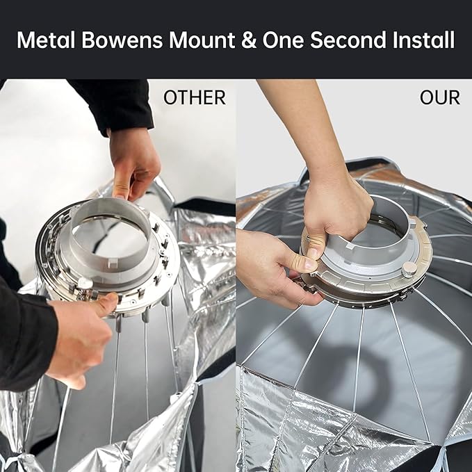23.6inch/60cm Parabolic Softbox Bowens Mount with Honeycomb Grid,Diffusers,Bullion Tablet,Quick Set-up Release Foldable Softbox for Strobe Flash Studio Photography and Other Bowens Mount Lights