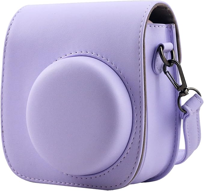 Frankmate Protective Case Compatible with Fujifilm Instax Mini 12 11 9 8 Instant Film Camera with Pocket and Adjustable Strap (Purple)