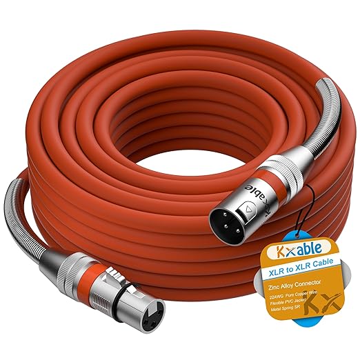 XLR Microphone Cable 75 FT, XLR Male to Female Balanced Mic Cable, 3-Pin Shielded Speaker Cord, Zinc Alloy Connectors, 22AWG Pure Copper, Metal Spring SR, Recording Studio, Podcast, Orange