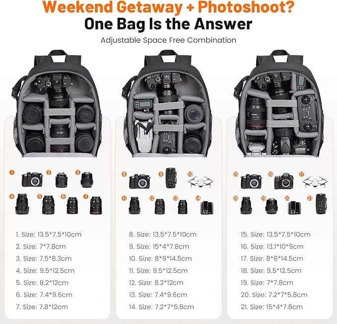 Cwatcun Camera Backpack Bag Professional for SLR DSLR Mirrorless Camera Waterproof Camera Case Compatible with Sony Canon Nikon Camera and Lens Tripod Accessories (Ⅱ Small Black)