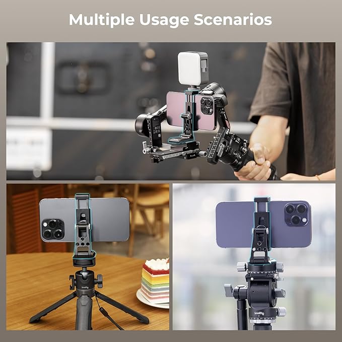 SMALLRIG Metal Phone Tripod Mount, Cell Phone Mount with Quick Release Adapter for Arca-Swiss, Multifunctional Phone Holder for Arca-Type Tripod, for DJI RS 3 Mini Stabilizer, for iPhone 17 16-4611