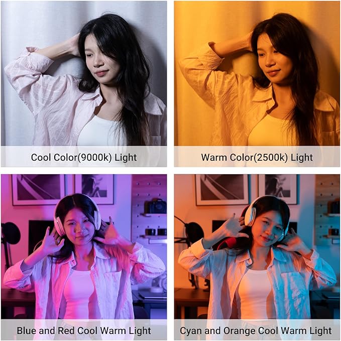 JJC RGB Video Light, 360°Full Color 24 Effects 2600mAh Rechargeable 2500-8500K Magnetic LED Camera Light, 1/4" Screw Mount Cold Shoe Light, Portable Light for Photography Video Streaming