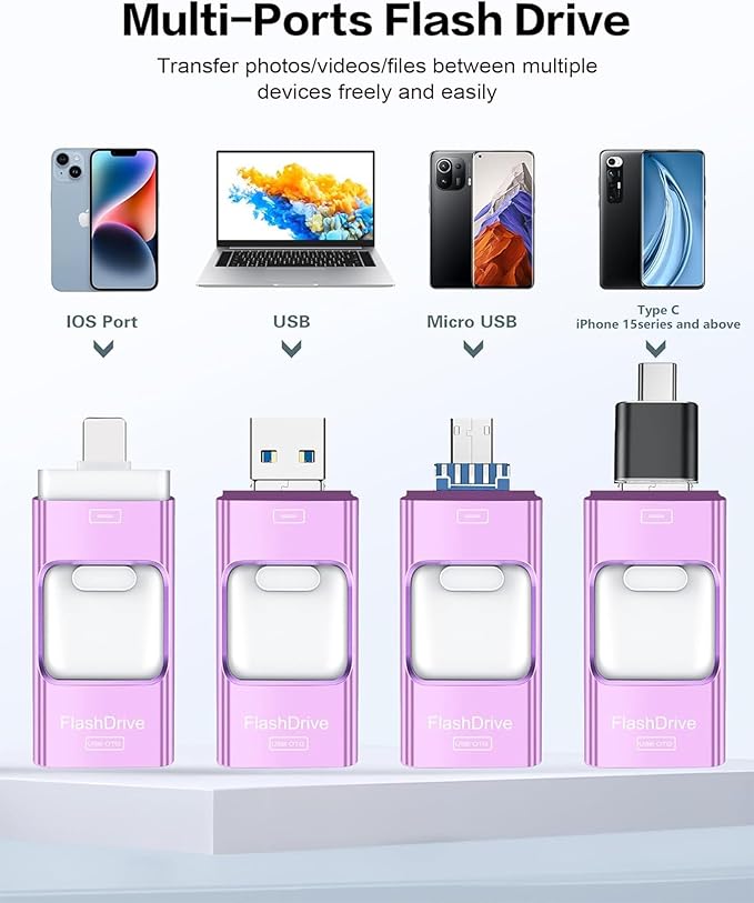 256GB Flash Drive for iPhone Photo Stick,Thumb Drive USB Stick High Speed Transfer USB Drives External Picture Video Storage Memory Expansion for iPhone/iPad/PC (Purple)