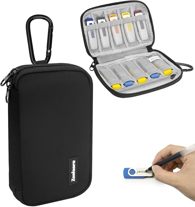 Zealearn Flash Drive Case with Labels, 10 Slots Thumb Drive Holder, USB Case Organizer,for SanDisk/SamData/Samsung USB Flash Drives Jump Drive Memory Stick, SD Card, Black