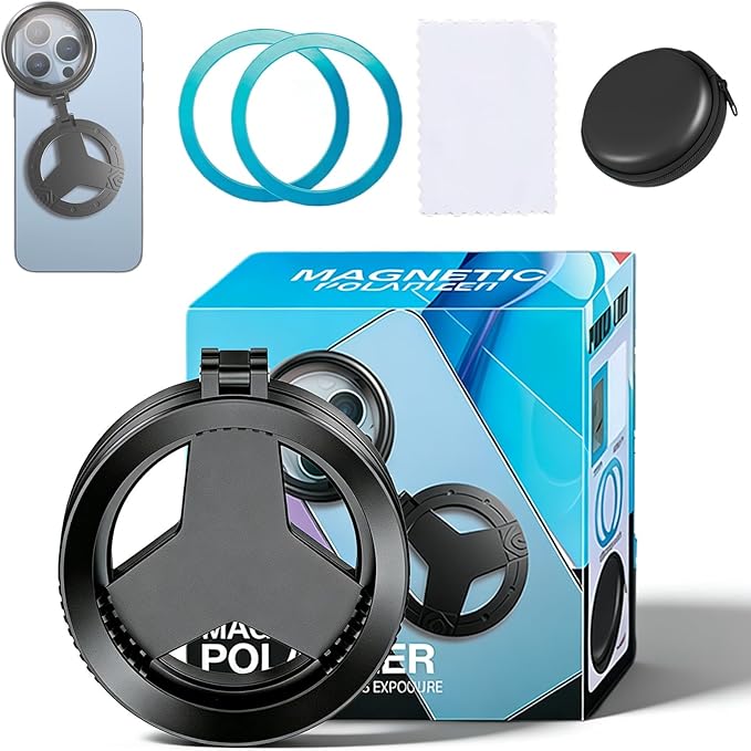Anti-Glare Magnetic Phone Filter, 52mm Magnetic CPL Polarizer, Foldable Portable Rotatable Quick Mount Lens, Reduce Glare & Reflections for Water, Glass, Sky (1PC)