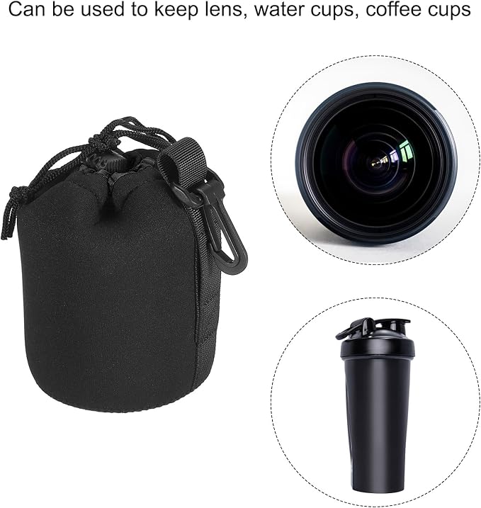 PATIKIL Camera Lens Bag, 2 Pcs 3.3" IDx5.5 H Drawstring Lens Pouch with Thick Protective Neoprene, Lens Case for DSLR Camera Lens, Water Coffee Cups Black