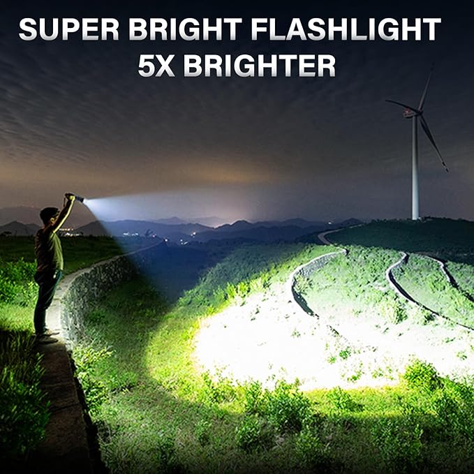 AKNEAR Rechargeable LED Flashlight 99000 High Lumens, Super Bright Flashlights with Zoomable & USB C Rechargeable & 5 Light Mode & IPX-7 Waterproof, Powerful Flash Light for Home, Hiking, Camping