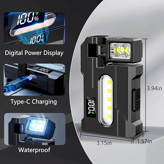 G5 Rechargeable EDC Flashlight, Powerful 500 Lumens Super Bright Small Mini Flashlights with Clip, 1500mAh Portable Flat Pocket Magnetic Keychain Flashlights for Outdoor Camping Emergencies