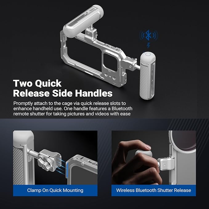 NEEWER Phone Cage Kit Compatible with iPhone 17 Pro Only, Video Rig Stabilizer Accessories with 67mm Filter Ring, 17mm Lens Backplate, T Mount Adapter, Two Quick Release Handles, PA143 (Silver)
