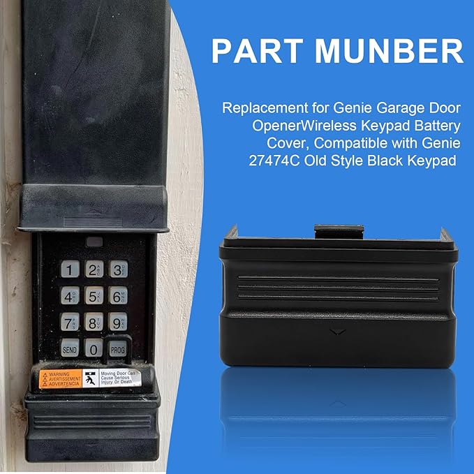 Replacement for Genie Garage Door Opener Wireless Keypad Battery Cover, Compatible with Genie 27474C Old Style Black Keypad, Durable Weather-Resistant Keypad Battery Door