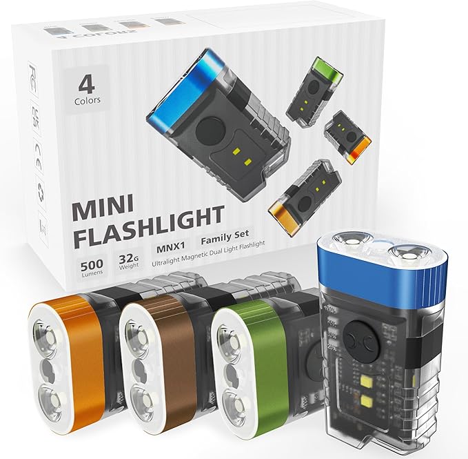 Rechargeable EDC Clip Flashlight, 10 Lighting Modes 2 Illumination Angles, USB C Charging Mini Flashlight Magnetic for Home, Christmas Gift, Walk, Emergency, Night Working, 4 Pack, 4 Colors