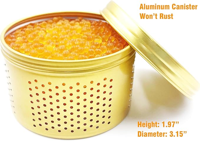 Gun Safe Dehumidifier 200g - Small Silica Gel Desiccant Canister, Moisture Absorber for Gun Cabinets & Safes, Protect 160 Cubic Feet, Gold, Aluminum Shell