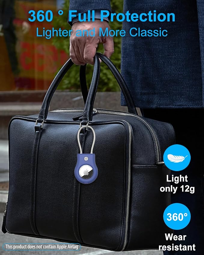 SCALLOP Airtag Keychain Holder, Air Tag Lock Case Holders with Wire Cable, Sturdy Protection Airtag Key Chain, Compatible Apple Airtag for Key Ring,Keys, Luggage