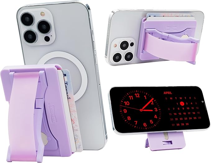 LoveHandle Phone Wallet with Kickstand and Adapter Ring for MagSafe, Phone Card Holder, Wireless Charging Compatible, Wallet Compatible with MagSafe - Lavender Glow on Lavender