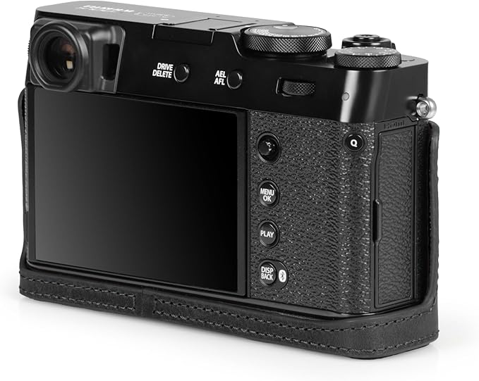 MegaGear Ever Ready Genuine Leather Half Camera Case Compatible with Fujifilm X100VI - Black