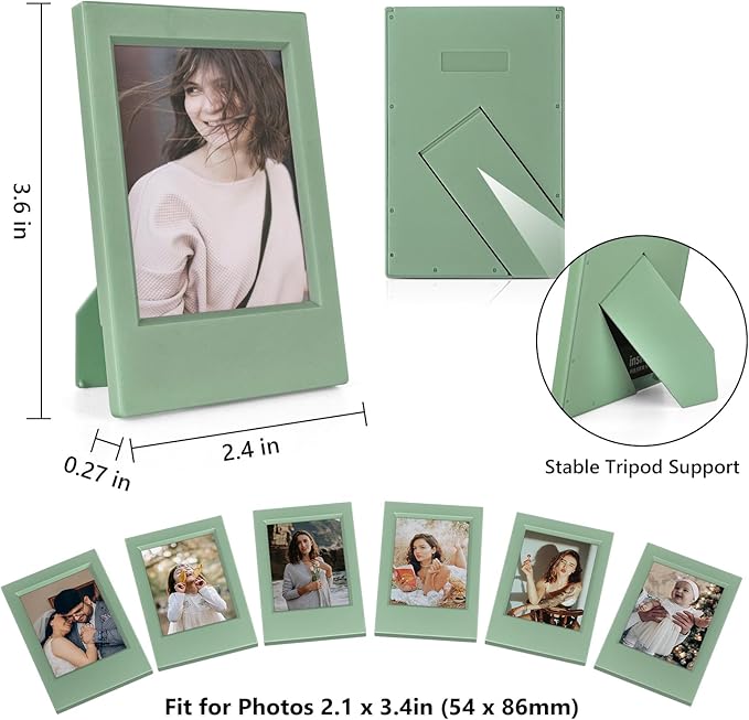 HIYQIN 8 Pack 2x3 Mini Photo Frames for for Fuji Instax Mini 3 inch Picture/Polaroid 3-Inch Films - for Desktop Display Small Wallet Size Picture frame with Clear Protective Covers - Green