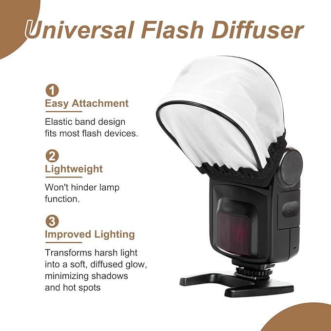 PATIKIL 3.5" x 2.4" Soft Mini Flash Diffuser Cap, 4 Pack Universal Elastic Flash Diffuser Cover for DSLR Camera Flashlight, White