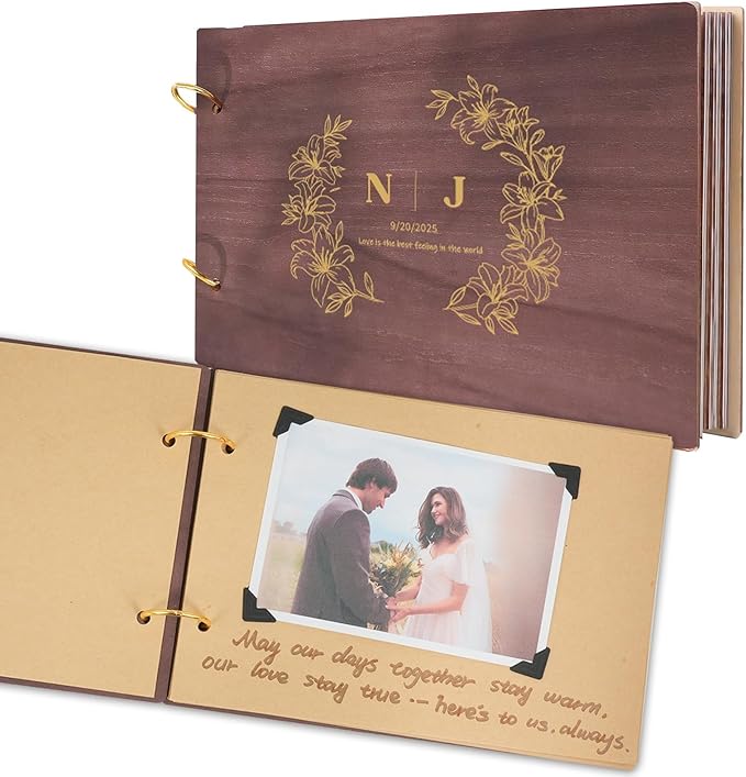 Personalized Wedding Scrapbook Album, Custom Wooden Couples Scrapbook, Anniversary Memory Birthday Engagement Keepsake Gifts Couples Photo Album