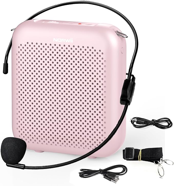Norwii Bluetooth Voice Amplifier, Power Amplifiers, Portable Mini Wired Microphone Headset for Teacher Classroom & Outdoor Lectures, Teaching, Tour Guides, USB-C Rechargeable - 2000mAh, Pink