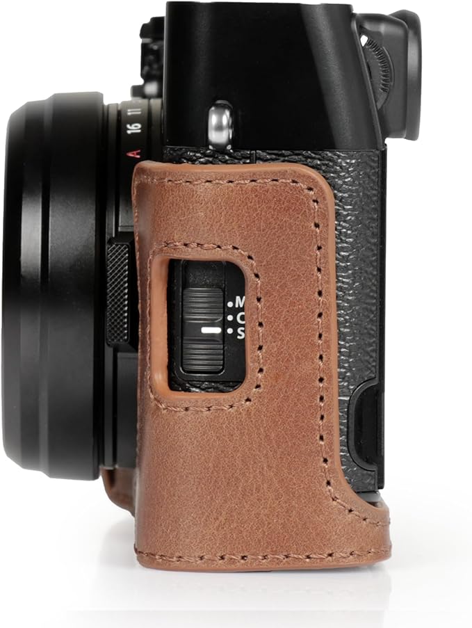 MegaGear Ever Ready Genuine Leather Half Camera Case Compatible with Fujifilm X100VI - Brown
