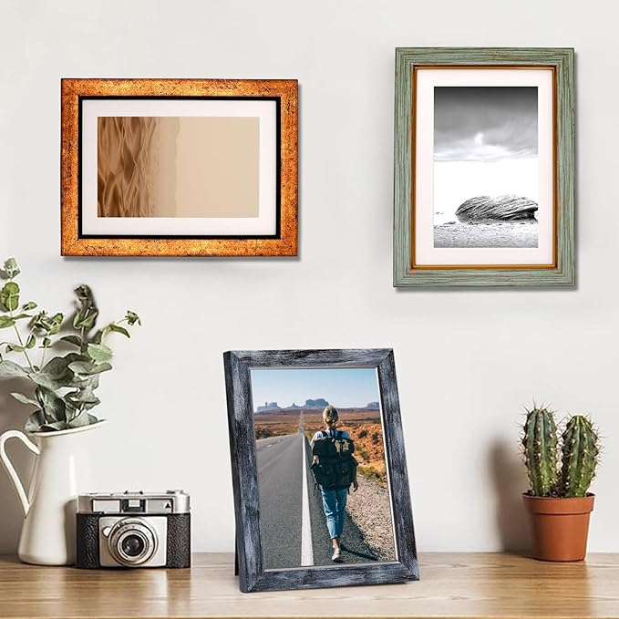Fixwal 5x7 Picture Frame Set of 5, Vintage Photo Frame, Rustic Retro Picture Frame with Tempered Glass, Decorative Art on Walls and Tabletop Placement