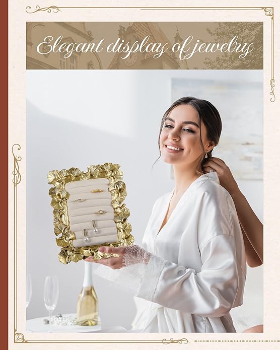 Jewelry Display Stand Vintage Necklace Organizer Ring Holder Earring Tray Resin Jewelry Photography Props Frame with Velvet Backing for Gifts