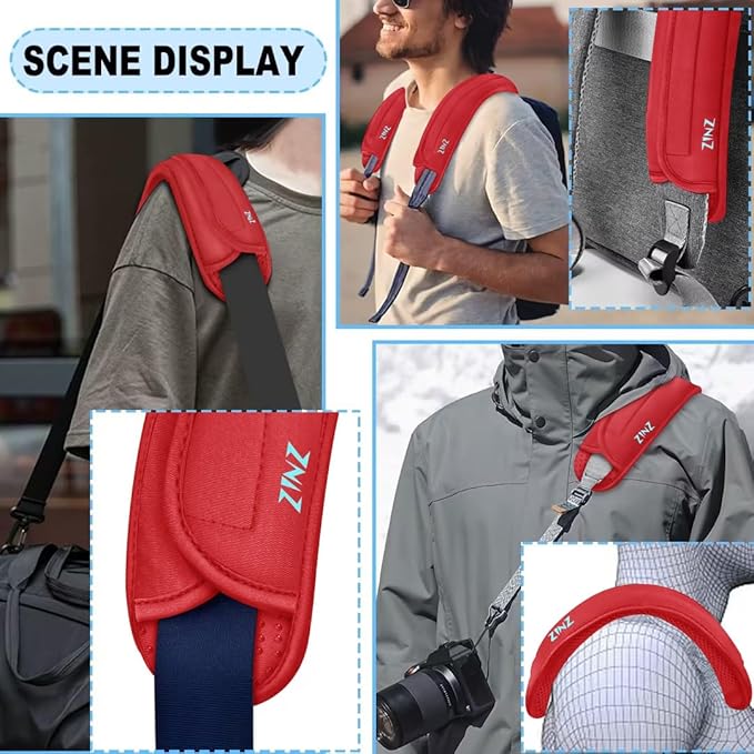 ZINZ 2-Pack Universal Shoulder Pad with Ultra Thick Cushion for Bag Luggage Bag Crossbody, Plus Long & Anti-Slip & Breathable,Red