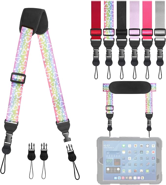 Universal Shoulder Strap, Removable Neoprene Padded Camera Strap, Adjustable Neck Lanyard for iPad, Binocular, Tablet Case, Camera, Luggage Bag (Rainbow Heart Universal Shoulder Strap)