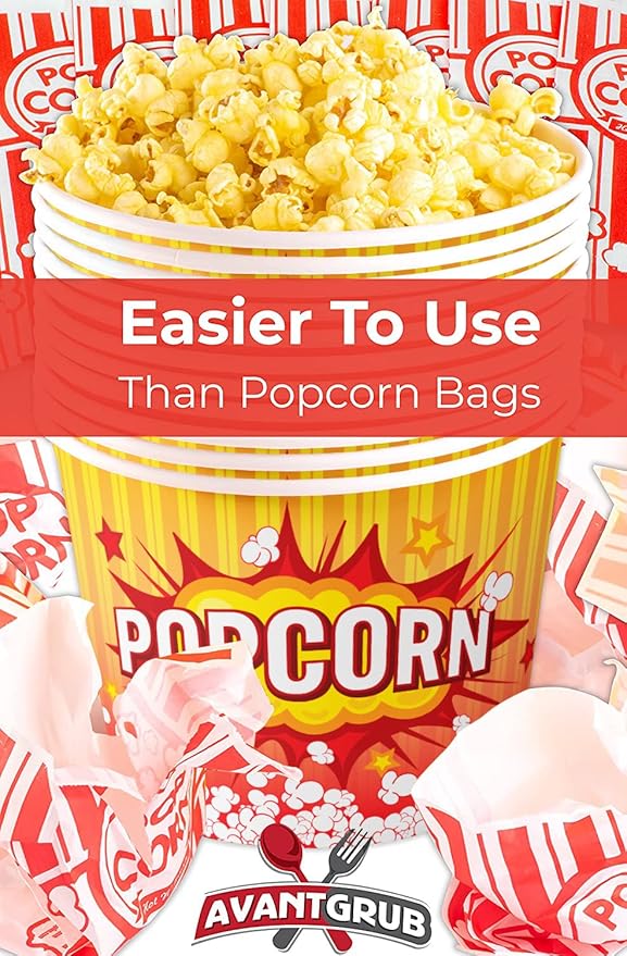 Greaseproof, Retro 85oz Popcorn Buckets 3 Pack. Durable Pop Corn Tubs in Red and Yellow. Large Disposable Leak-Free Containers Perfect For Movie Night, Theme Party, Theater, Carnivals & Fundraisers
