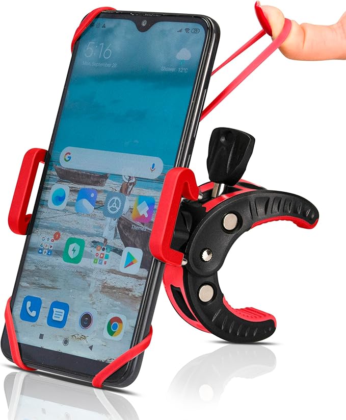 Baby Stroller Phone Holder, Shopping Cart, Golf Cart, Push Cart, Bike Phone Mount, for Motorcycle, Scooter, ATV, Boat, Spin Bike, Treadmill, Handlebar- Universal- iPhone, Cell Phone Clamp (Red)