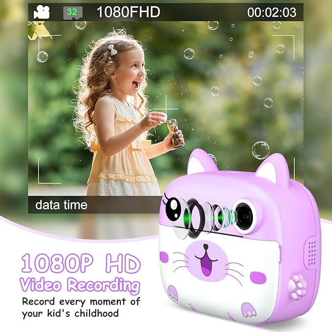 Kids Camera Instant Print, 3.0" HD Screen Kids Instant Cameras, Christmas Birthday Gifts for Girls Boys 3 4 5 6 7 8 9 10 Year Old, Portable Toddler Travel Toys with 32GB Card & 3 Rolls Printer Paper