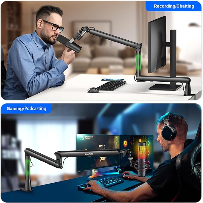 Microphone Arm,Aokeo AK-55 Desk Low Profile Adjustable Mic Boom Arm Stand,Suitable For Blue Yeti,Snowball iCE, HyperX QuadCast,SoloCast,Elgato Wave,Etc
