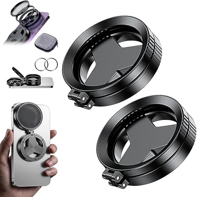Anti-Glare Magnetic Phone Filter,Quick Mount for iPhone Filter Lens,52mm Cpl Phone Camera Filters,Circular Polarized Lens Filters with Foldable Stand for Outdoor Shooting, Glass Surfaces (2pcs)