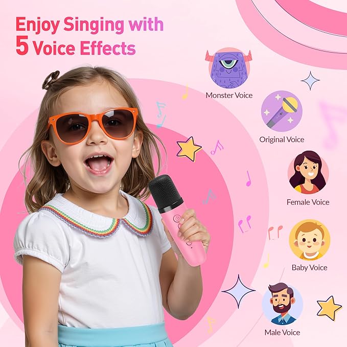 Mini Karaoke Machine with 2 Wireless Microphones for Kids Adults,Portable Bluetooth Karaoke Speaker with Party Lights,Christmas Birthday Gifts for Girls Ages 4, 5, 6,7, 8, 9, 10,12+ Family Home Party