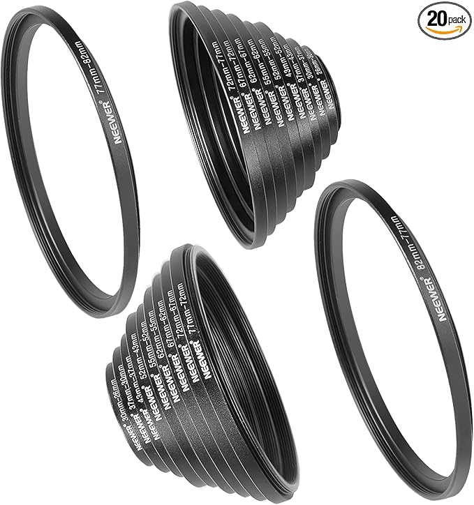 Neewer 20 Anodized Black Metal Lens Filter Adapter Rings - 10 Step Up + 10 Step Down Set