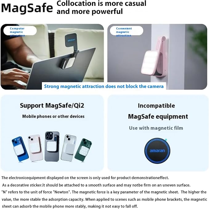 Magnetic Selfie Phone Light,Amaran Go Dual LED Light Source with Adjustable Mirror Light CCT 2700K-6500K,Rechargeable for Selfie,Makeup,Video Conference,TikTok,for iPhone & Android (Pink)