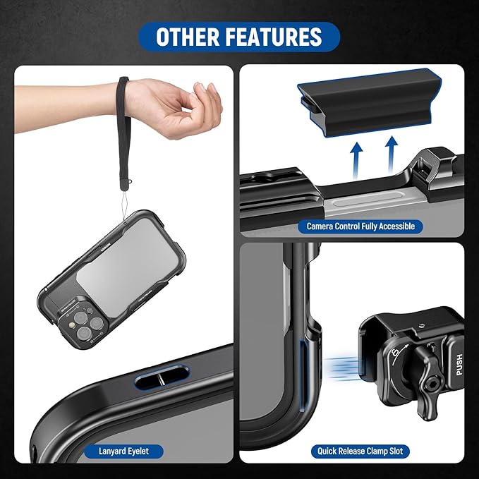 NEEWER PA074 16 Pro Max Cage, Video Rig Phone Stabilizer Compatible with iPhone 16 Pro Max with 67mm Filter Adapter, 17mm Lens Backplate, T Mount Lens Adapter, 67mm Fixed ND Filter Kit Included