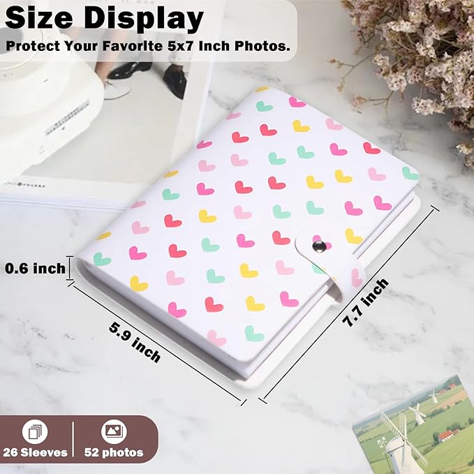 2 Pack Small Photo Album 5x7 Holds 52 Pictures Leather Cover 5 x 7 Album Mini Picture Book Acid Free Inner Pages Portable Albums Book for Wedding Family Boys Girls Art Work(White)